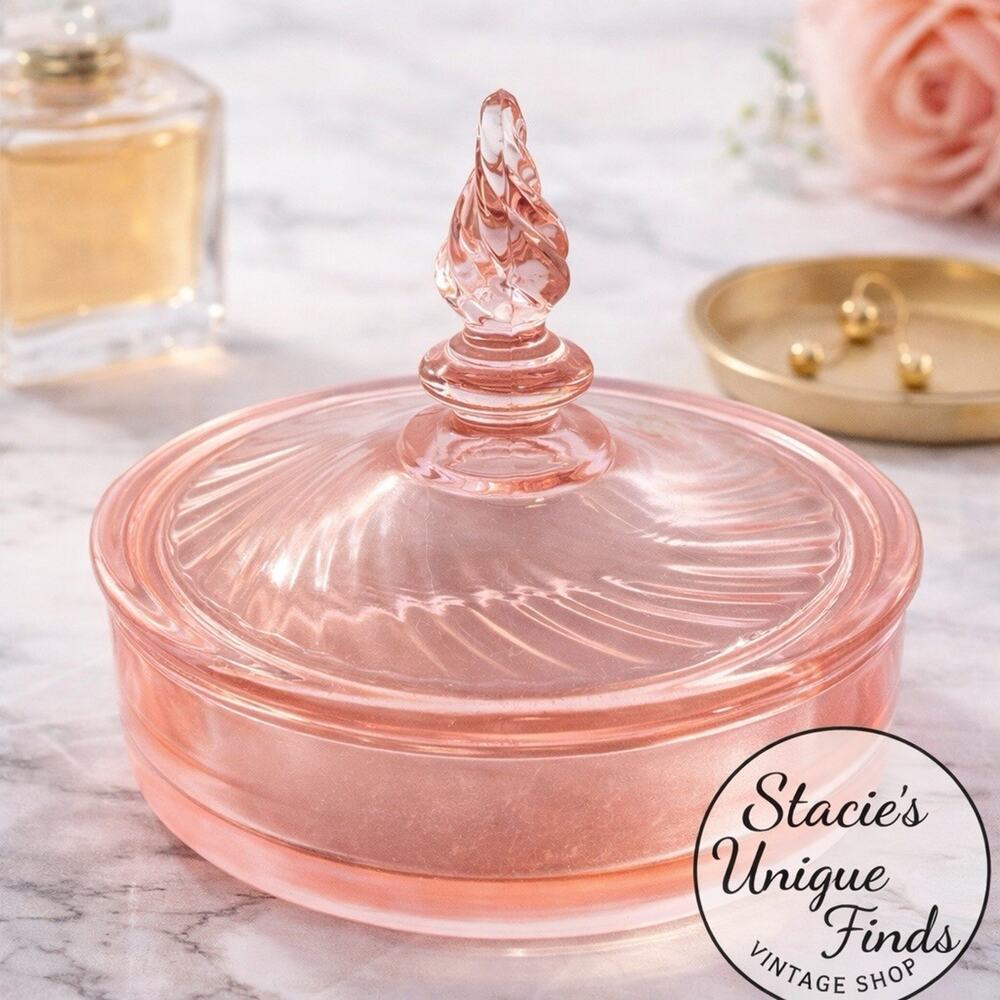 Tiffin Milady Pink Depression Glass Covered Dish Candy Trinket Jar